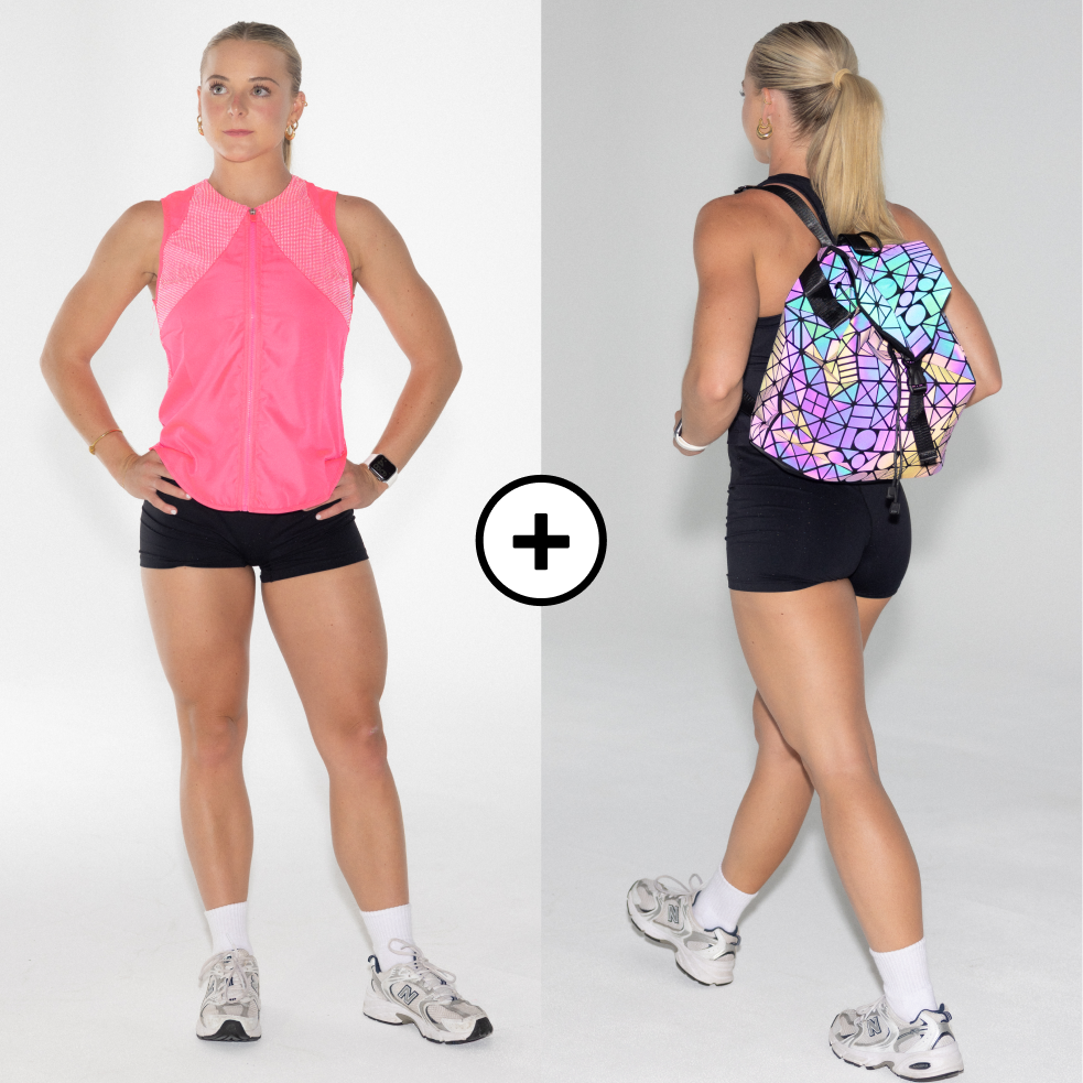 Pink Vest + Shimmery Backpack