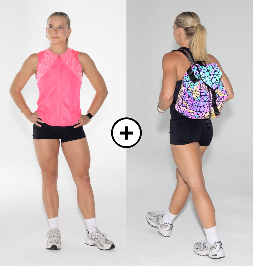 Pink Vest + Shimmery Backpack